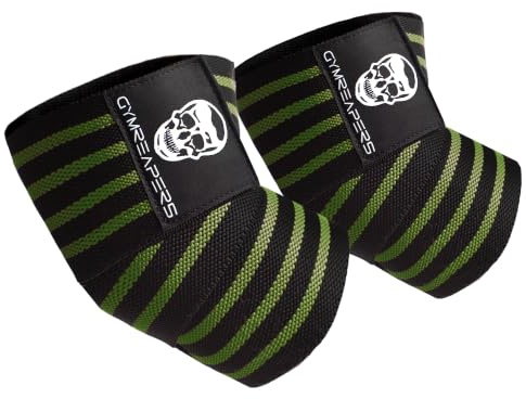 Gymreapers Weightlifting Elbow Wraps (1 Pair) - Flexible 40'' Elbow Compression Strap & Joint Support Brace - For Bench Press, Powerlifting, and Pressing (Green)