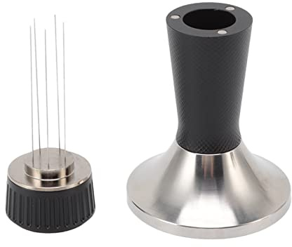TOPINCN Coffee Tamper, 53.3mm Coffee Distributor Needle Tamper 2 in 1 Coffee Tamping Stirring Needle Tool Coffee Bean Press Hand Tamper (Black)
