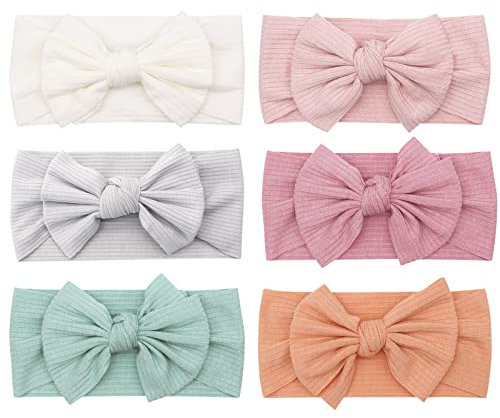 Yueshop 6PCS Baby Headbands Bow Knot Newborn Headband Super Soft Flexibility Nylon Hair Band with Six Colors Great for Baby Photography Props Accessories