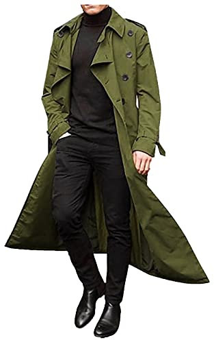 NOAGENJT Trench da uomo elegante e sottile, casual, doppiopetto, manica lunga, giacca lunga con cintura, per le vacanze di lavoro Completa Neve