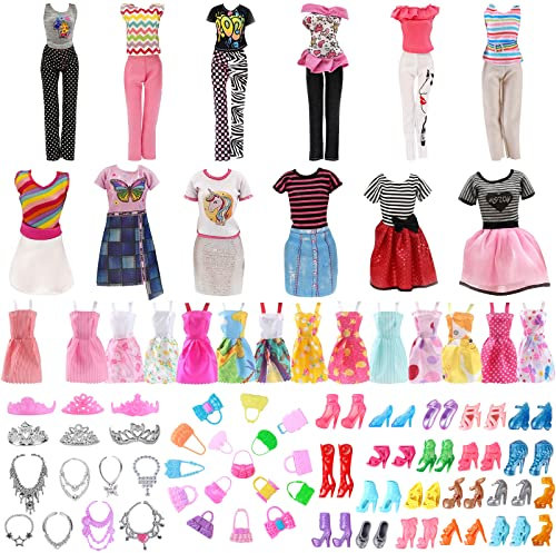 SPOKKI Puppenkleidung Kleidung für Puppen, Kleidung Schmuck Zubehör Hochzeit Party Abendkleider für Puppen, Kleider, Schuhe, Taschen, Schmuck und Accessoires (41 Stück)