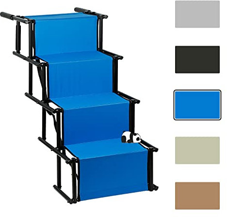 Rampe für Hunde, belastbar bis 60 kg, Hundetreppe faltbar, 5 Stufen, Hundetreppe Auto, verstellbare Rampe Höhe 56-76 cm, Hunderampe für Auto, Sofa oder Bett (blau)