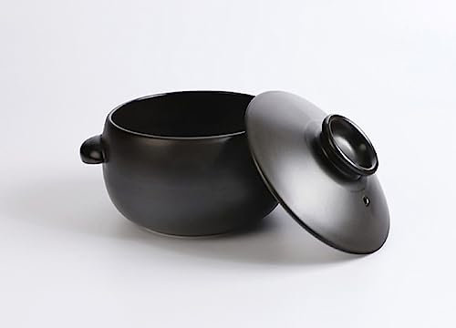 BALWOO Korean Earthenware Ttukbaegi, Ceramic Clay Cooking Pot Petalite Casserole, Heat Resistant Ceramic Pot, Zero-Crack Stone Bowl Stockpot Soup Cookware (Mini)