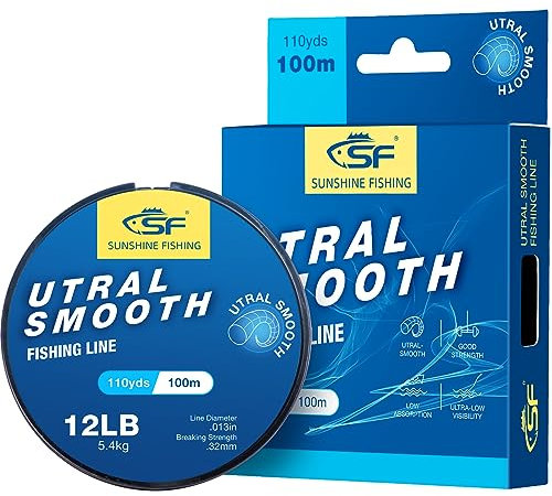 SF Ultra Smooth Monofile Angelschnur mit Spule Mono Klar Nylonschnur 12LB/5.4KG 110YDS 0.32MM