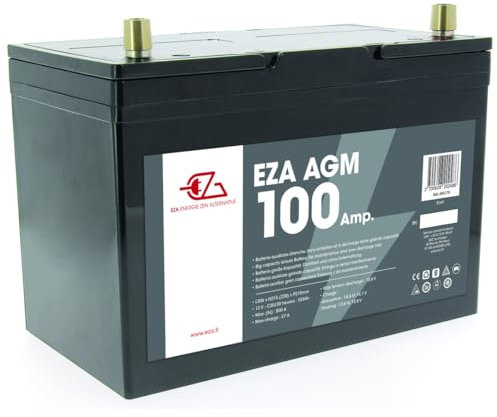 EZA Batterie Auxiliaire AGM 100Ah Etanche et sans Entretien Camping-Car