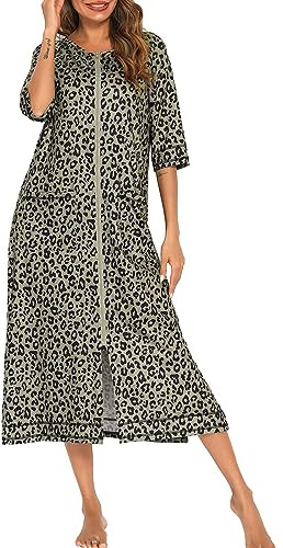 KBOPLEMQ Peignoir Femme avec Fermeture Éclair, Robe de Chambre Femme Léger Doux Hoodie, Loungwear, Manches Longues Vêtements de Nuit, Chemise de Nuit, Peignoir Classique Col Rond Cardigan Veste Casual