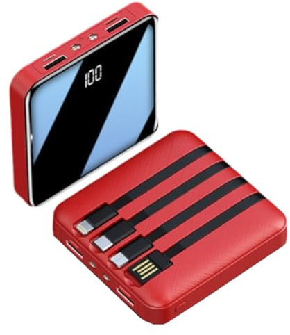 OSMARI 2PCS Portable Power Bank 100000mAh Large Capacity Comes with 4-Wire Mobile Power Supply 3 Interfaces 66W Fast Charging,Red