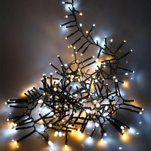 SHATCHI 1920 Christmas Tree Cluster Lights Multifunction 8 Light Modes, Timer Green Cable Indoor/Outdoor Low Voltage Holiday Home Decorations, Warm and Cool White