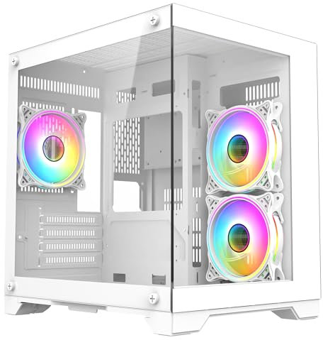 CiT Overseer White Dual Tempered Glass Panelling Micro-ATX PC Gaming Cube with 6-Port PWM Fan Controller and 3 x CiT Tornado Infinity 120mm ARGB Dual-Ring Fans Included