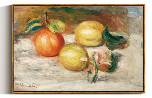ARPEOTCY Toile murale encadrée, style vintage, nature morte, citrons et orange, grande décoration murale, peinture à l'huile de fruits de ferme classique pour cuisine, décoration de salle à manger,