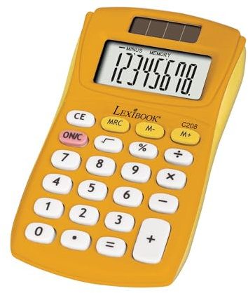 Lexibook, FRUITIES® Calculadora de Bolsillo, 8 dígitos, 4 Operaciones, Funciones básicas y avanzadas, Alimentación Solar y a Pilas, Amarillo, C208D