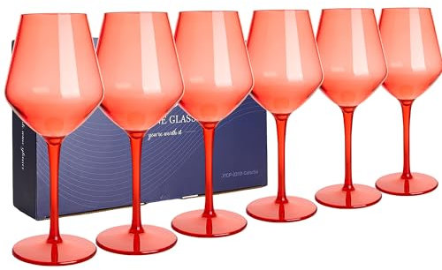 HAHASHOW Incassable Verres à vin coloré 100% Tritan-Plastique Verres à vin 440ml Verres à Boire pour Le Parti Lot de 6, Rouge