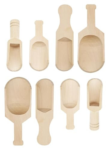 SRJQXH 8 Pièces Cuillere en Bois, Mini Pelle en Bois dans Différents Styles, Petite Cuillere en Bois Ustensiles de Cuisine en Bois Adaptés pour Cuillère à Farine, Cuillere à Miel