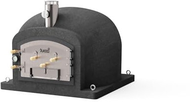 TUOZI - Forno a legna da esterno KITAWAY (nero, 120 x 120 x 65 cm) - Forno da giardino in cemento, isolato con sughero, 3 coperchi in ceramica, cottura in legno, ideale per terrazza ed esterno