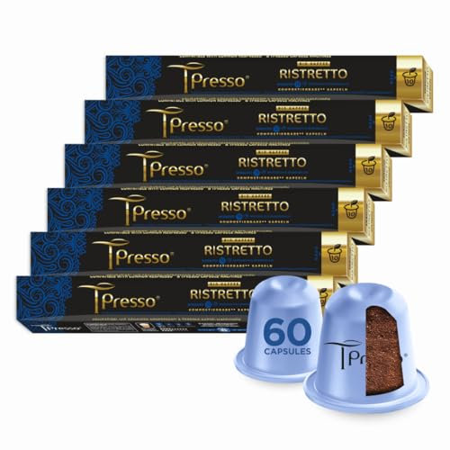 Tpresso® Lot de 60 capsules de café BIO RISTRETTO de qualité supérieure, compatibles avec les machines à capsules Nespresso®³, fabriquées en Suisse