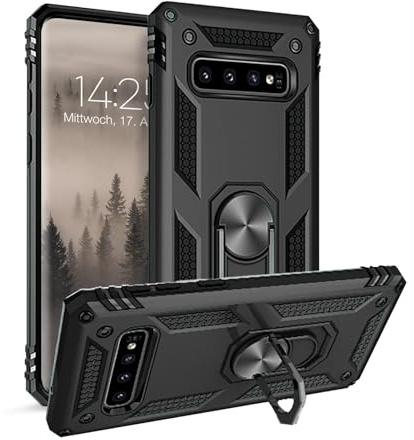 LBH Outdoor Hülle für Samsung Galaxy S10+ Armor Militär Stoßfest Handyhülle 360 Grad Metal Ring Halter Ständer Schutzhülle für Handyhalterung Auto Magnet Schwarz