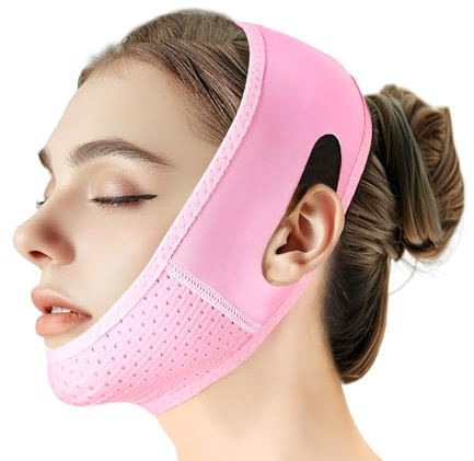 Beiskll Maschera sollevante riutilizzabile con mentoniera a forma di V per cedimento, esercizio della mascella (rosa)