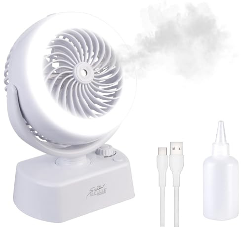 Sichler Haushaltsgeräte USB Mini Luftbefeuchter: Akku-Tisch-Ventilator & Vernebler, Oszilation, LED-Ring, 1.200mAh (Kühllüfter, Ventilator mit Oszillation, Kühl)
