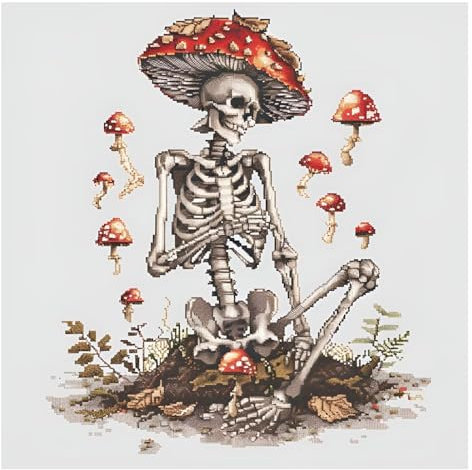 Xinpinzhou Kreuzstich Set Vorgedruckt Skelett, Stickvorlagen Stickbilder Vorgedruckt Kreuzstich Stickpackungen Stickpackung Cross Stitch Embroidery Kit Stickset Sticken Set Erwachsene Anfänger