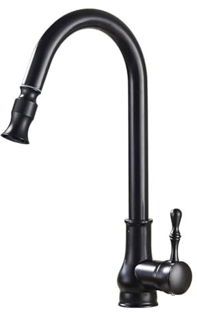 Wasserhahn Küche - Küchenarmatur Mit Brause Ausziehbar, Retro Antik Stil Messing Einhebel 360° Schwenkbar Spültischarmatur Mischbatterie, Hoher Auslauf Armatur Küche, Schwarz