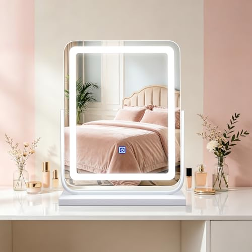 MantoLite Miroir de maquillage Miroir de maquillage sur pied Miroir de bureau Éclairage réglable à 3 niveaux Rotation à 360 degrés Convient aux coiffeuses