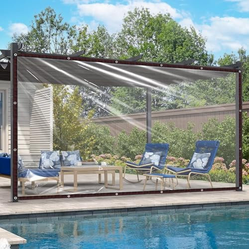 Plane Wasserdicht Transparent mit öSen,Plane durchsichtig für außenbereich,Balkon Regenschutz,Abdeckplane Gartenmöbel,für den Außenbereich einsetzbar Regendicht,mit Bindeseil,2mx2m