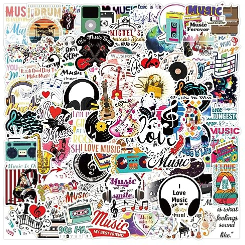 Musik Sticker Aufkleber 100 Stück Musiknoten Instrumente Decal für Wasserflasche Scrapbook Laptop Gitarre Auto Motorrad Skateboard Gepäck Wasserfest Koffer Helm für Jugendliche Kinder Erwachsene