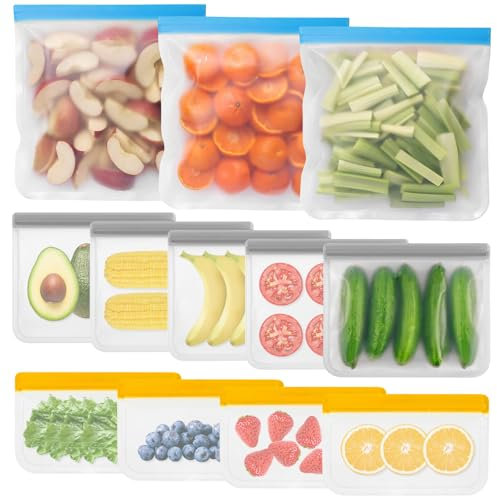 Confezione da 12 sacchetti riutilizzabili per congelatore, senza BPA, riutilizzabili, sacchetti per sandwich, sacchetti per alimenti, per conservare panini, snack per pranzo, snack, frutta e verdura
