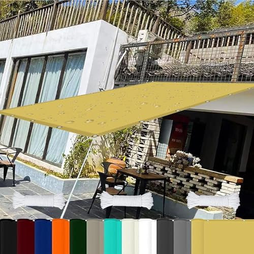 Garten Überdachung 3.3 x 5.5 m Reißfest Uv-Schutz Nach Mass Polyestergewebe mit Seil Sonnensegel Befestigen Ohne Bohren Sonnenschutz Markise für Pool Und Glasdach, Creme Farben