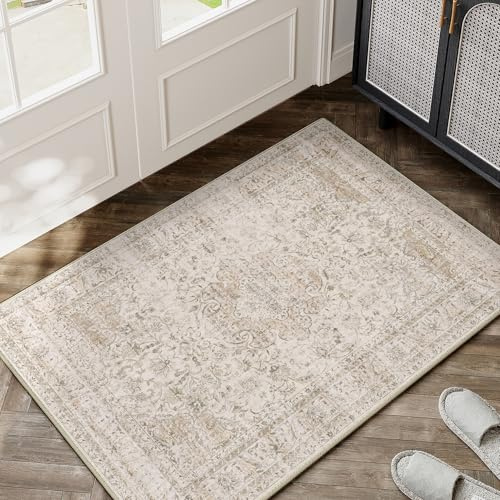 HUGEAR Vintage Fußmatte Teppich 60x90cm Beige Waschbar