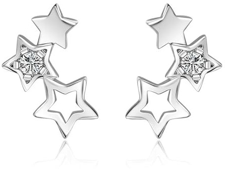 Damen Ohrringe S925 Sterling Silber Ausgehöhlt Sterne Mit Kubischen Zirkonia Temperament Mode Piercing Ohr Knochenstecker Geeignet Für Amis, Les Amoureux