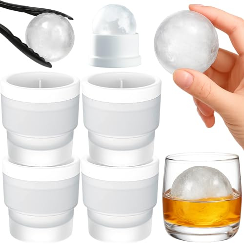 Ice Ball Mould Set of 4｜6cm XL Silicone Ice Sphere Moulds, Reusable & Stackable, Easy-Release Freezer Ice Sphere Maker, Round Ice Cube Moulds for Whisky, Cocktails & Soft Drinks