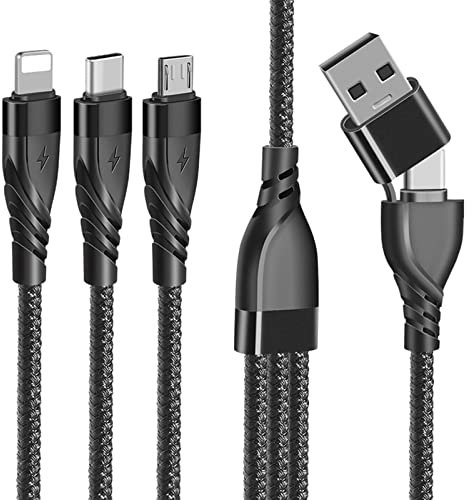 Multi Cable de Carga, [1.2M] 5 en 1 Cable Cargador Multiple USB A/USB C Carga Rapida con Micro USB Tipo C, Multicable Cargador Nylon para Android Samsung Galaxy,Huawei,Kindle,Tablet
