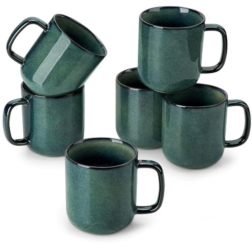 vancasso Steingut Kaffeetassen Set 6er, STARRY Kaffeebecher 6 Personen, 480ML Tassen Set mit Henkel, Teetasse Set Spülmaschinenfest Mikrowellenfes, Grün