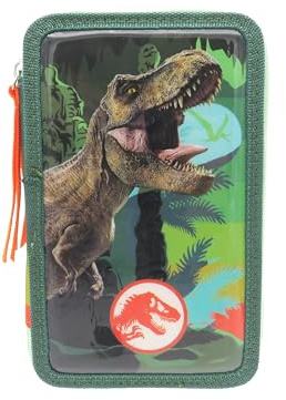 CYPBRANDS Jurassic World, Estuche, Plumier de 3 Pisos, Material Escolar, Multicolor, Producto Oficial