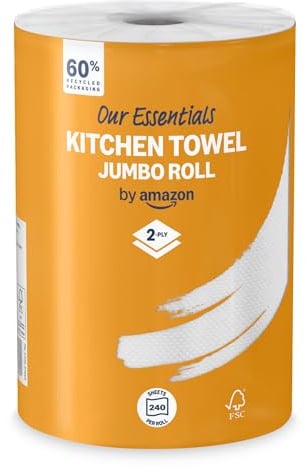 Our Essentials by Amazon Kitchen Towel Jumbo Roll 1 Pack, 2-Ply, 240 Sheets