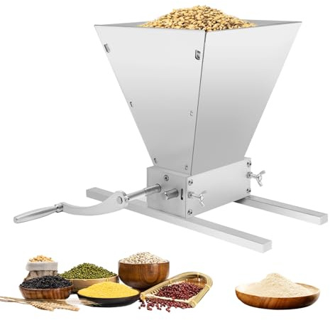 Macinino per cereali da 4 litri, manuale, in acciaio inox, regolabile, macinino per malto, macinino per cereali, mulino per malto regolabile, con 2 strisce di alluminio per la produzione di birra a