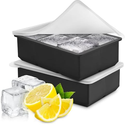 EUHOMY Eiswürfelform Silikon, 2er-Set große Eiswürfelbehälter mit Deckel, Eiswürfel lassen sich leicht entnehmen, BPA Frei Ice Cube Tray für Whisky Cocktails