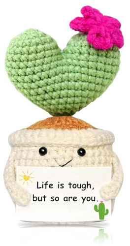 MyrkalaToy Crochet Positive Cactus, Get Well Gifts for Women, Handmade Crochet Cactus, Cute Emotional Support Cactus Decor, for Adults Kids Rooms Office Desktop Decoration