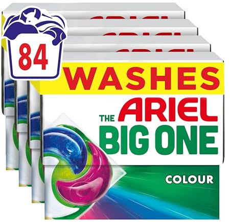 Ariel The Big One PODS, Washing Liquid Laundry Detergent Capsules, 4 x 21 Washes, Colour, 2X Stain & Odour Removal, Fast Dissolving Even in Cold