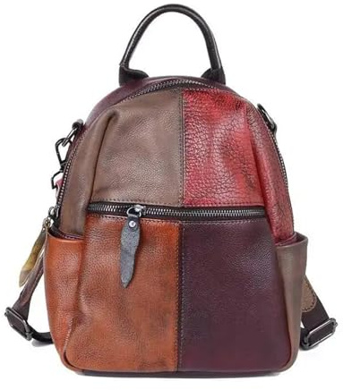 SparklWLeaf Damen Rucksack Rindsleder-Patchwork-Rucksack – weiche Leder-Mode-Büchertasche for Damen, Designer-Tasche