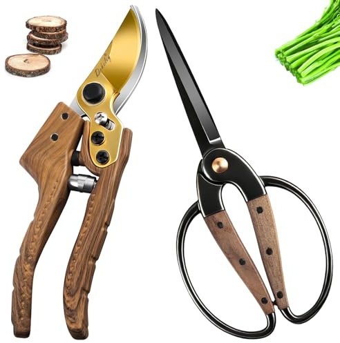 Dekeliy 2Pack Garden Pruning Shears Set: Ultra Sharp SK5 Blade Gardening Shears & Precision Garden Scissors,Wood Like&Wide Walnut Ergonomic Handle,Perfect for Plant,Bonsai,Shrub,floral,Branch Trimming