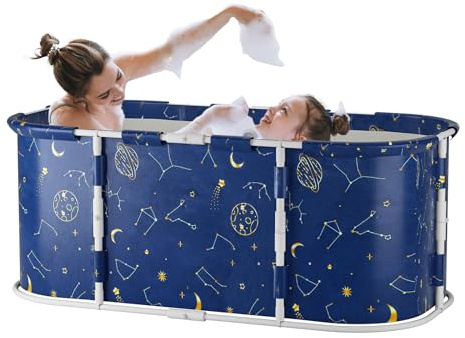 Portable Foldable Bathtub for Adults, Large Collapsible Bath Tub for Shower, Hot Spa Soaking & Ice Bath Tub, Freestanding Indoor Travel Camping Bath 120x60x50cm (Blue)