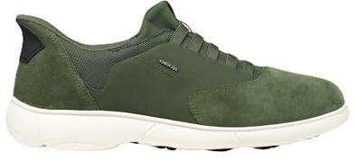 Geox Nebula 2.0 Plus Herren-Sneaker, Grün Khaki mit blauen Details, Obermaterial aus Wildleder und Stoff, U56MXA02211CB39B, militär-grün, 44 EU