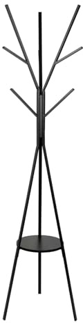MAUL Standgarderobe schwarz MAULavalon 9 Haken Dreibein mit Ablage 180 cm | stabiler Stand, platzsparende Form, mattes Design, Jacken schnell griffbereit, praktische Holzablage, Bodenschoner am Fuß
