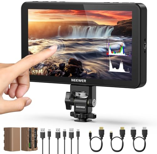 NEEWER F600 7 Monitor de Cámara, 2400nit HD 1920x1080 IPS Pantalla Táctil | 3D LUT, 4K HDMI loop in/out peak focus, asistente video DSLR HDR waveform, montaje zapata fría, 2 baterías NP-F750 & cable