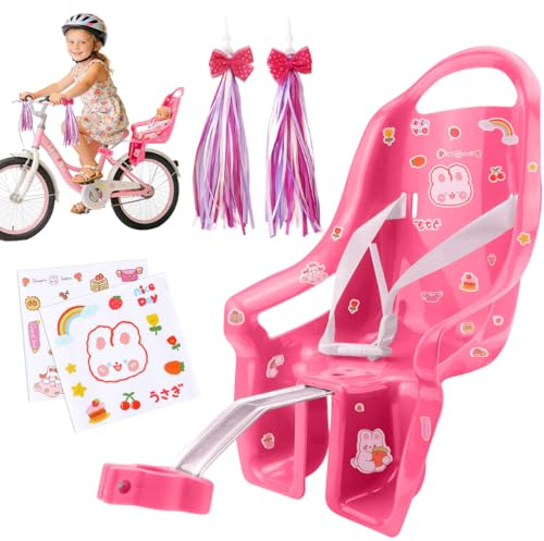 Siège Vélo pour Poupées Filles, Porte Poupee Velo Enfant Fille, Siège Vélos Décoratif Poupées avec Autocollants et Vélos Tassels, Accessoires de Vél-o Compatible avec Poupée et Peluche Fahrrad Puppen