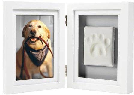 Pearhead Pet Pawprints Desk Picture Frame and Imprint Kit, No Mess Pet Paw Print Frame, Keepsake Memorial Dog and Cat Frame, Clay Pawprint, White