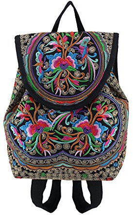 OFKPO Vintage Bestickt Blumenmuster Rucksäcke,Damen Freizeit Schulrucksack Leinwand Rucksäcke
