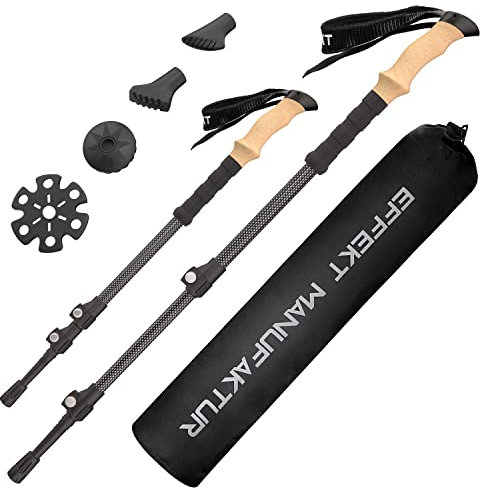 Effekt Carbon Wanderstöcke Verstellbar 53-135cm & Leicht 225g je Stock mit Kork Griff Teleskop Trekkingstöcke Faltbar Nordic Walking Damen & Herren
